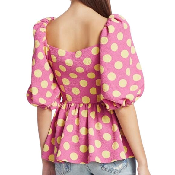 STINE GOYA Irene Polka Dot Puff-Sleeve Blouse - Pink - XS - Picture 4 of 16